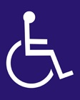 blue sign with white icon of a person in a wheelchair
