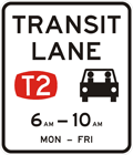 T2 transit lane restriction sign