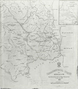 Trigonometrical survey map of south-east Queensland in 1893