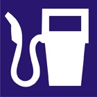 blue sign with white petrol pump icon