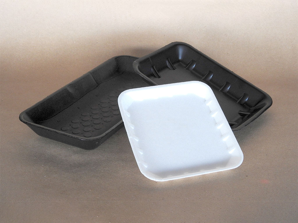 Foam or plastic trays such as meat and packaged fruit and vegetable trays