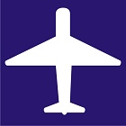 blue sign with an icon of a plane