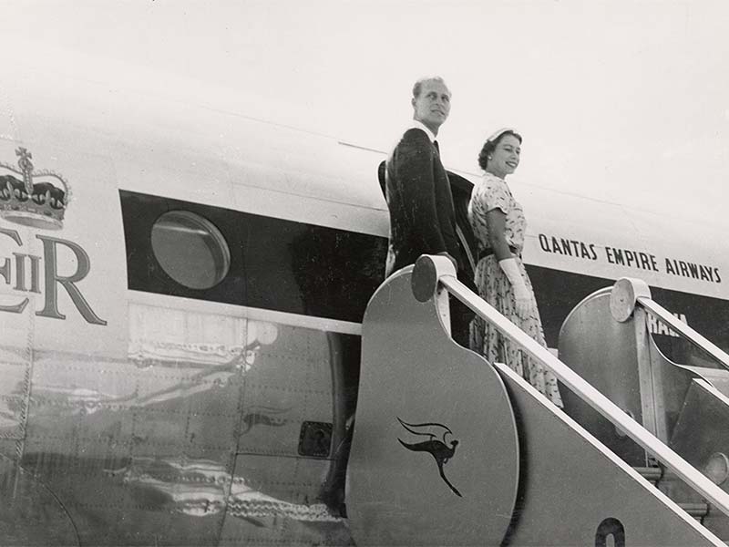 Queen Elizabeth II and HRH The Duke of Edinburgh boarding the Royal Aircraft to leave Queensland, 18 March 1954