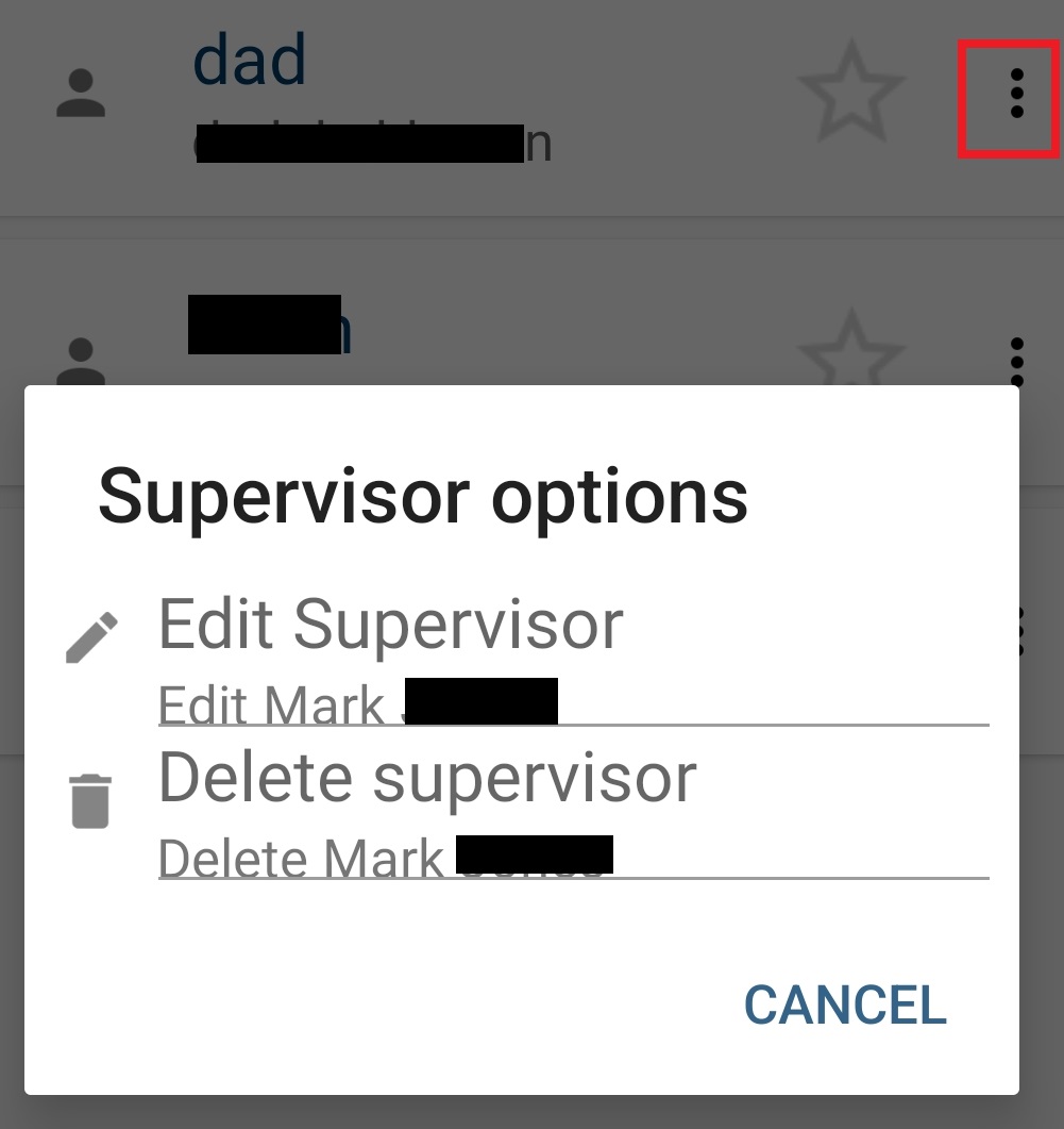 A screen that allows you to edit or delete a supervisor
