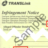 Sample TransLink infringement notice showing the infringement number