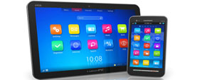 A tablet PC and a smartphone.