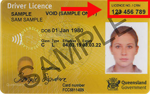 Driver licence showing customer reference number in top right corner