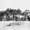 Group of people on the beach at Iama Island (date unknown)