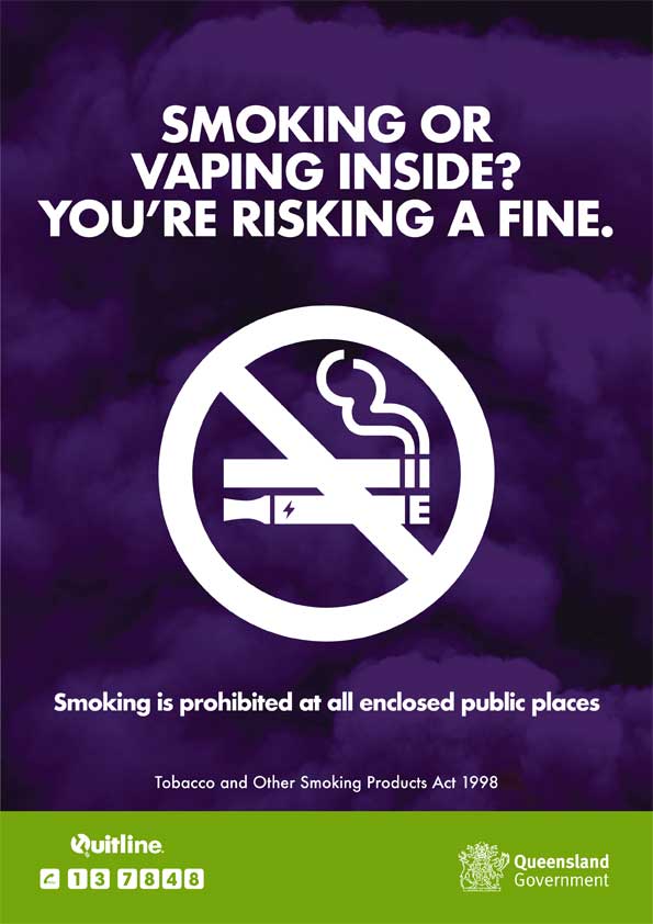 Smoking or vaping inside you are risking a fine sign