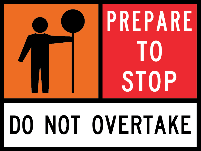 A traffic controller roadworks sign with prepare to stop sign.