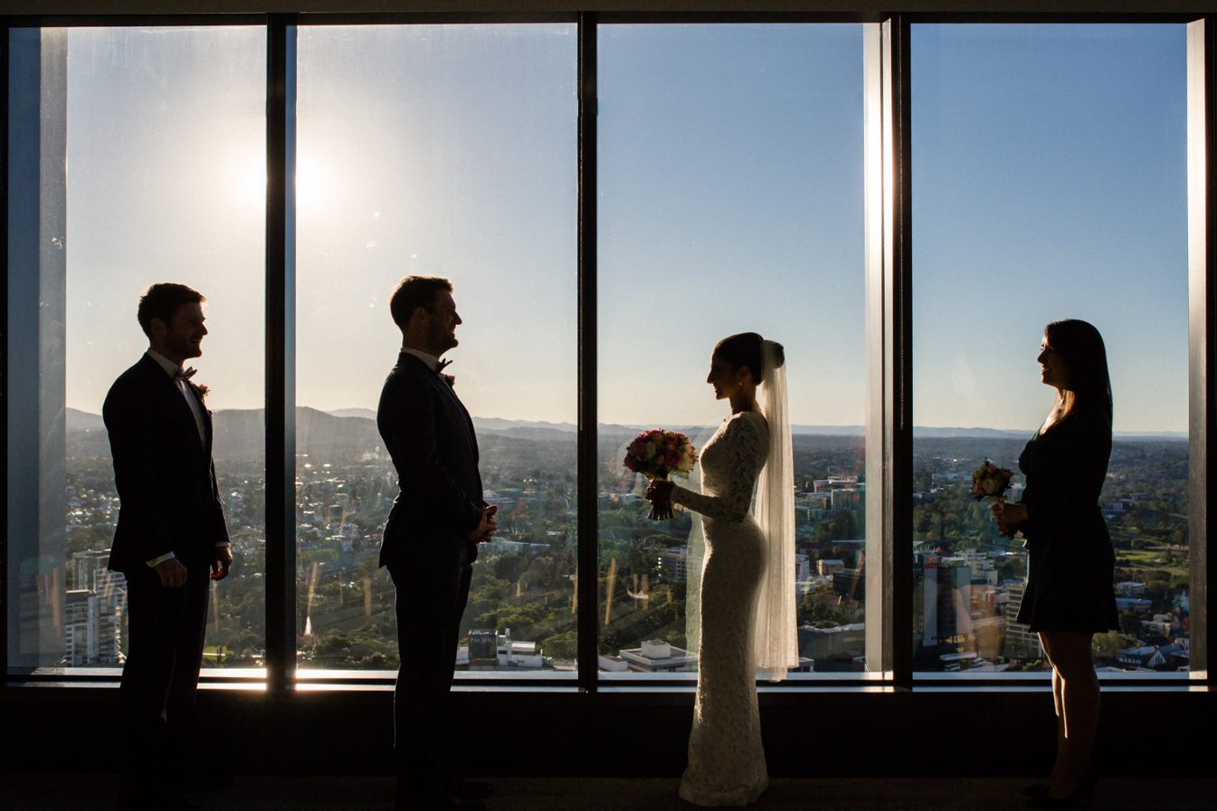 Wedding party and stunning view