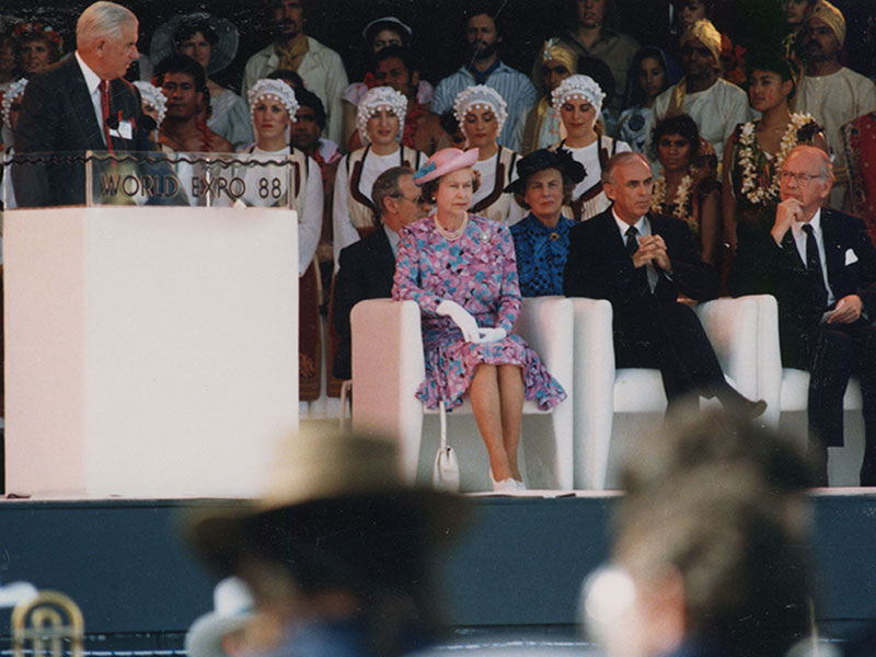 Queen Elizabeth II at the opening of Expo 88, Brisbane, 30 April 1988