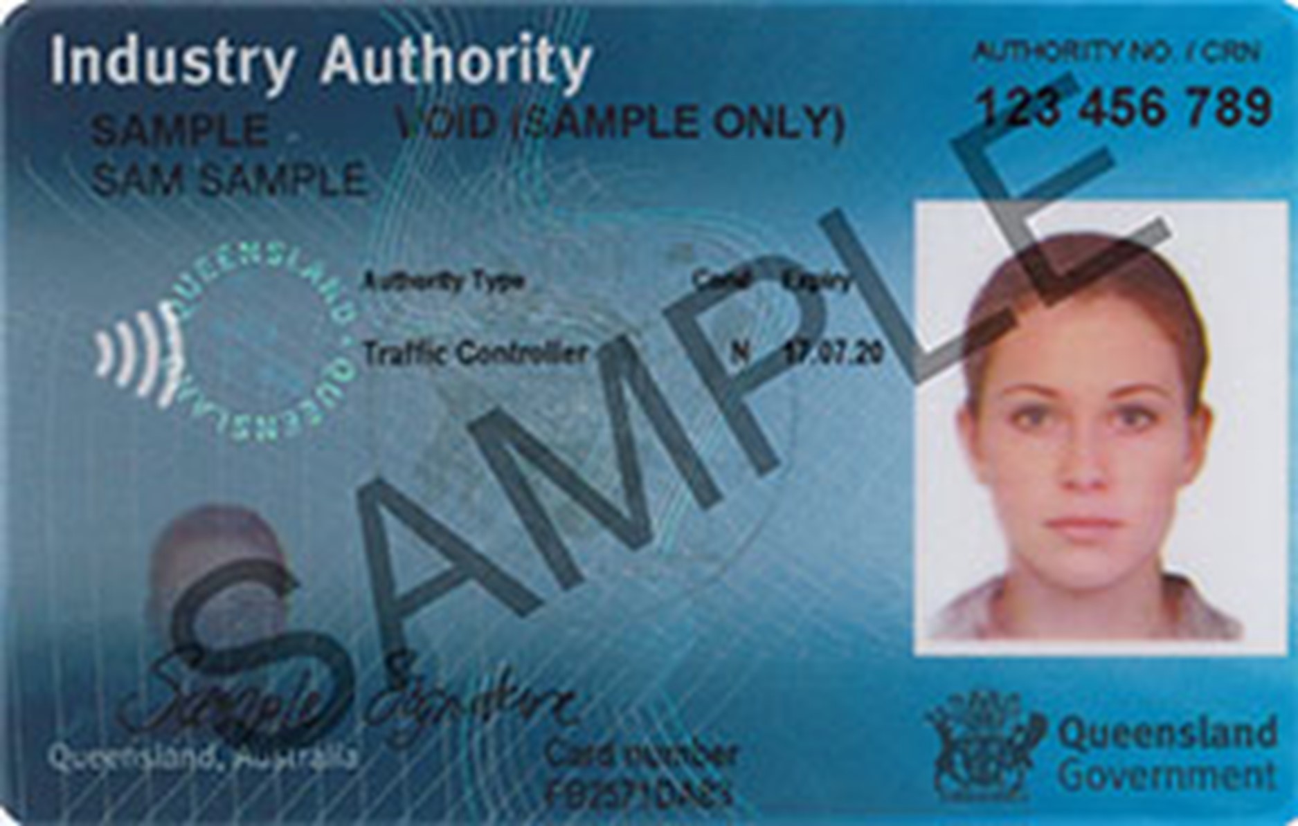Industry Authority card, issued by TMR to driver trainers.