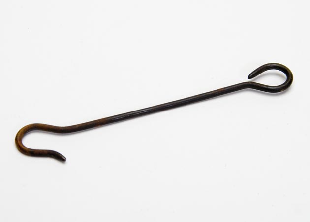 Hook used to attach the string from a plumb bob