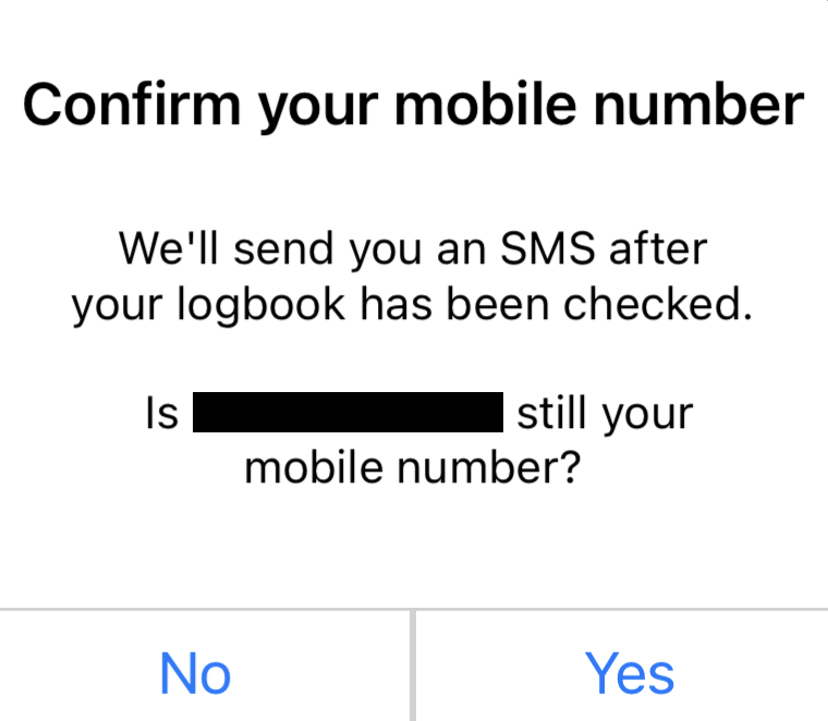 Message asking the user to confirm their mobile number