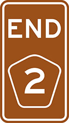 brown sign with white text end and route number badge