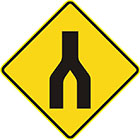 yellow diamond-shaped sign with black upside-down Y shape