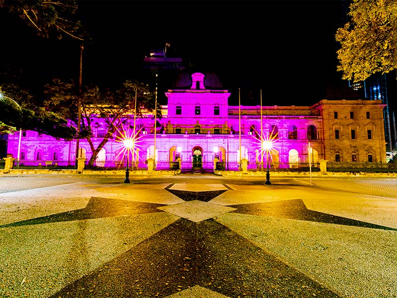 On Sunday evening, 6 February 2022 Queensland’s Parliament House was illuminated in royal purple to acknowledge Queen Elizabeth II Platinum Jubilee.