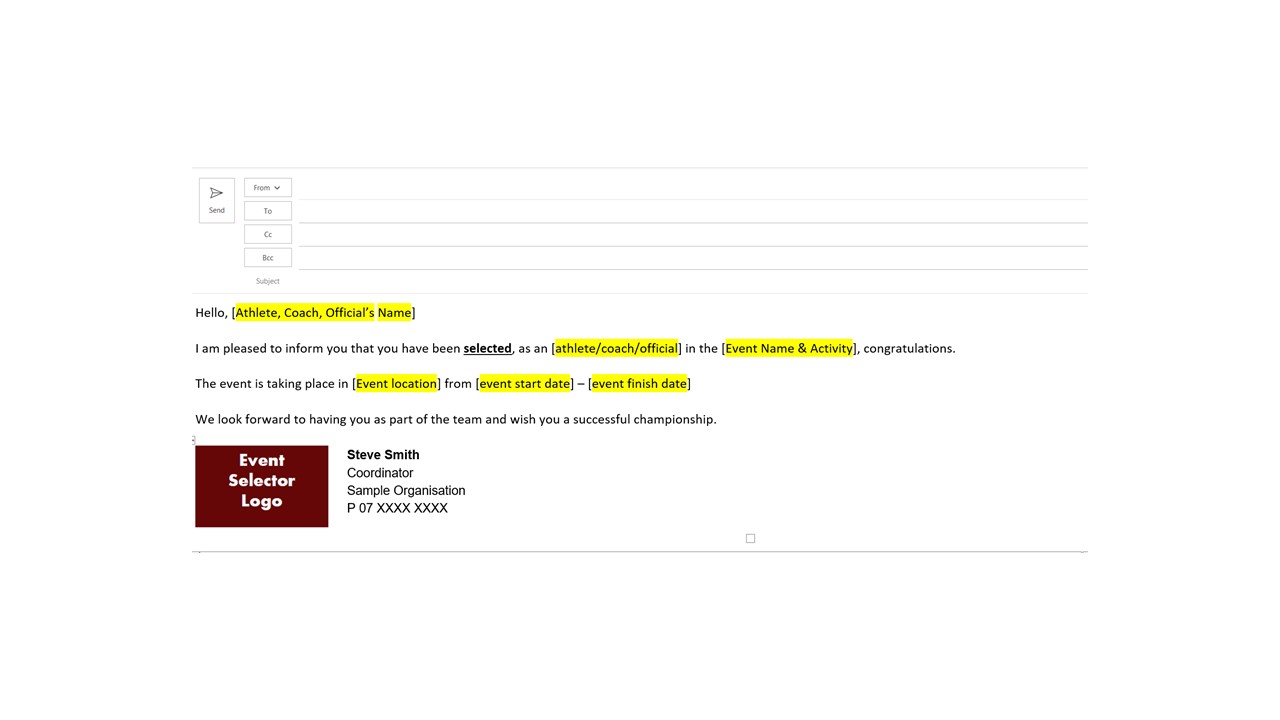 Grassroots to Gold application - example email