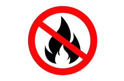image of a stylised fire in a red circle with a diagonal line through it to signify no fires allowed