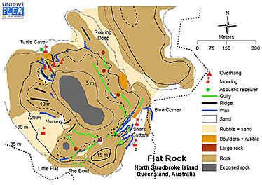 Map image of Flat Rock bathymetry (underwater mapping).