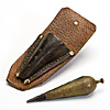 Carrot shaped plumb bob with leather case for  storage and transportation