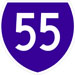 blue shield-shaped sign with the number 55 in white