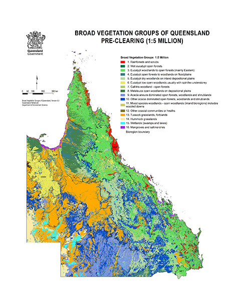 Map showing broad vegetation groups of Queensland