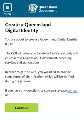 Queensland Digital Identity instructions on the first screen in the Digital Licence app