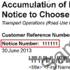 Sample notice to choose showing the notice number