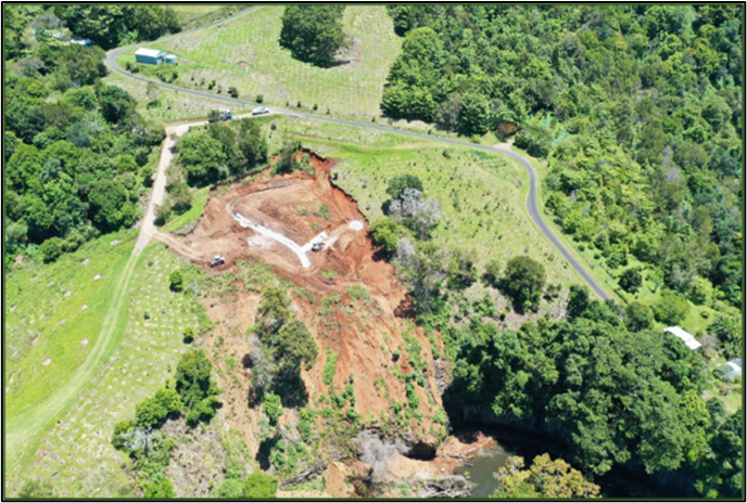 Photo of the project site with the surface and subsurface drainage system and new access track completed.