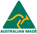 The Australian Made, Australian Grown logo featuring a yellow kangaroo in a green triangle