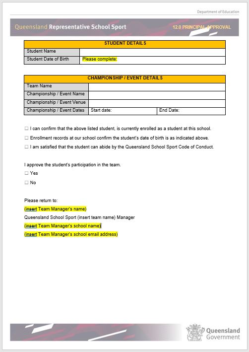 Grassroots to Gold application - sample letter from Principal