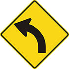 yellow diamond-shaped sign with black arrow that curves steadily to the left