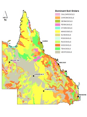 Map showing distribution of soils across Queensland