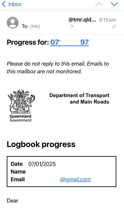 Email sent when progress is requested