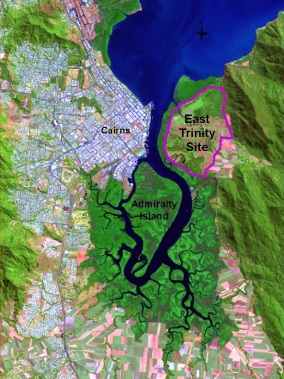 Map of East Trinity showing the location across from Cairns.