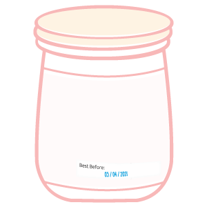 Example food label with a date mark such as a use by date, best before date, baked on, or baked for date.