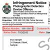 Sample camera-detected offence notice showing the notice number