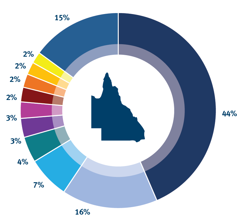 Pie chart showing percentage of different models of battery electric vehicles registered in Queensland as at 30 April 2023 with Tesla 3 at 49%.