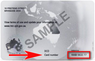 Back of driver licence indicating card number in the bottom right corner