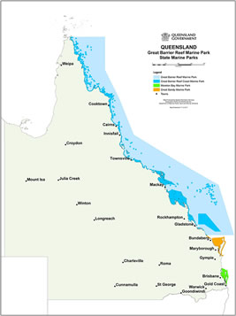 Map of Queensland showing marine park locations