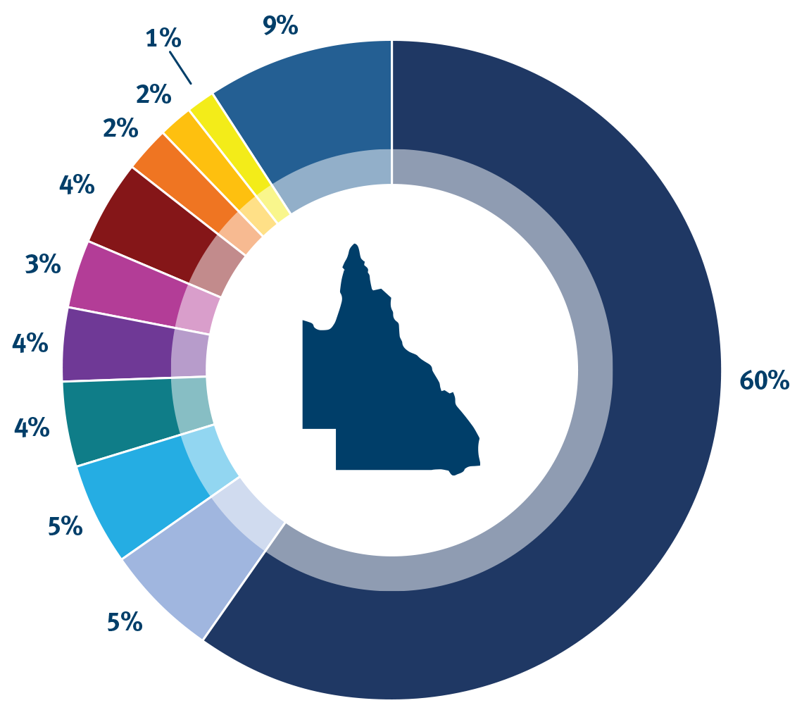 Pie chart showing percentage of different models of battery electric vehicles registered in Queensland as at 30 April 2022.