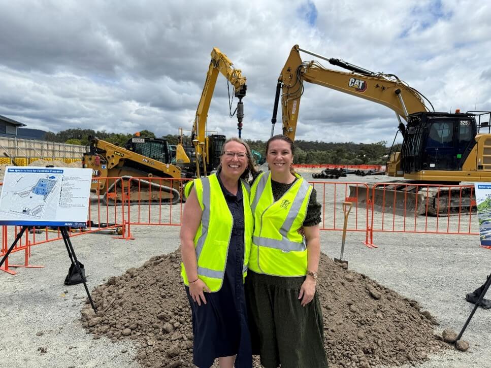 Coomera State School Principal Kate Hucker and parent Thea Roberts on site of the new Coomera-Pimpama Special School 