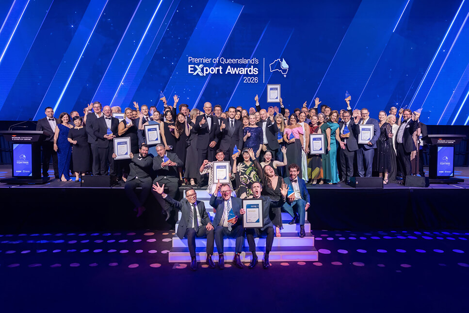 the Export Awards 2026 winners on stage at the Brisbane Convention and Exhibition Centre