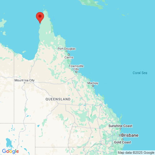 map of the location of the Albatross Bay (Weipa) wave monitoring buoy in relation to Queensland